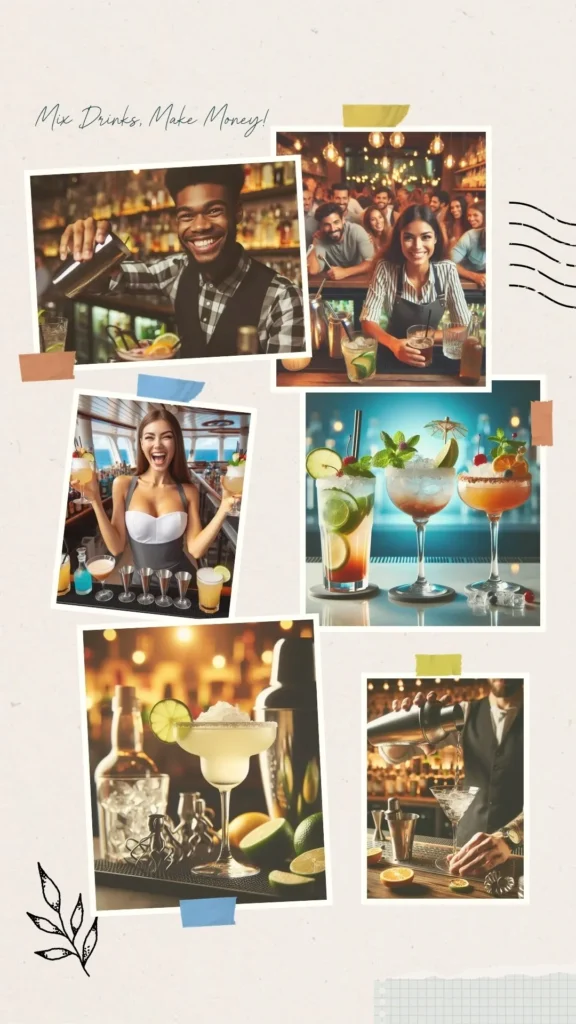 Mixed drinks and bartending equipment in Savannah training program