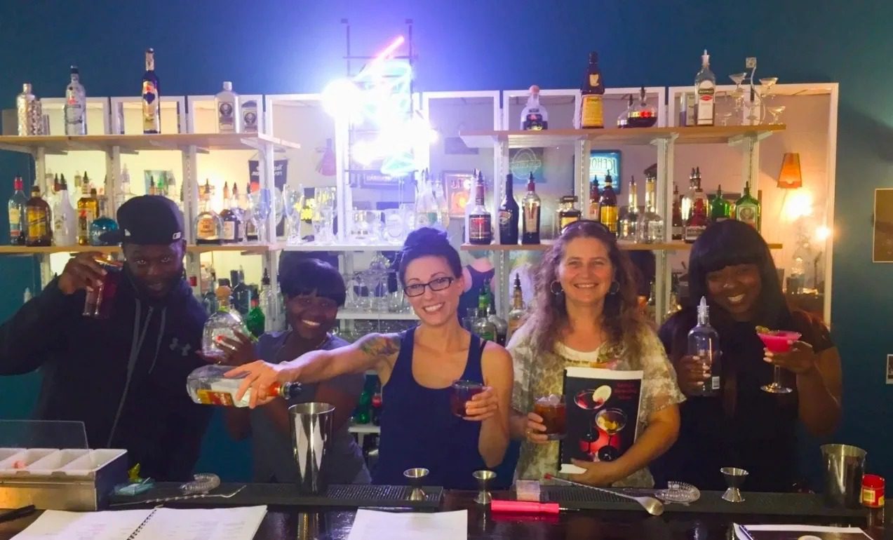 Students learning bartending in Savannah Georgia classroom