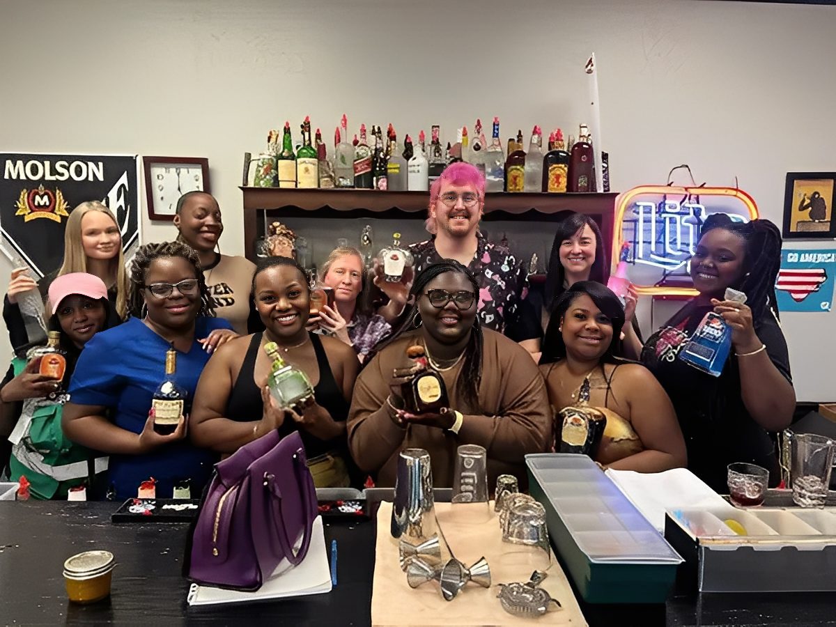 Students learning bartending in Savannah Georgia classroom